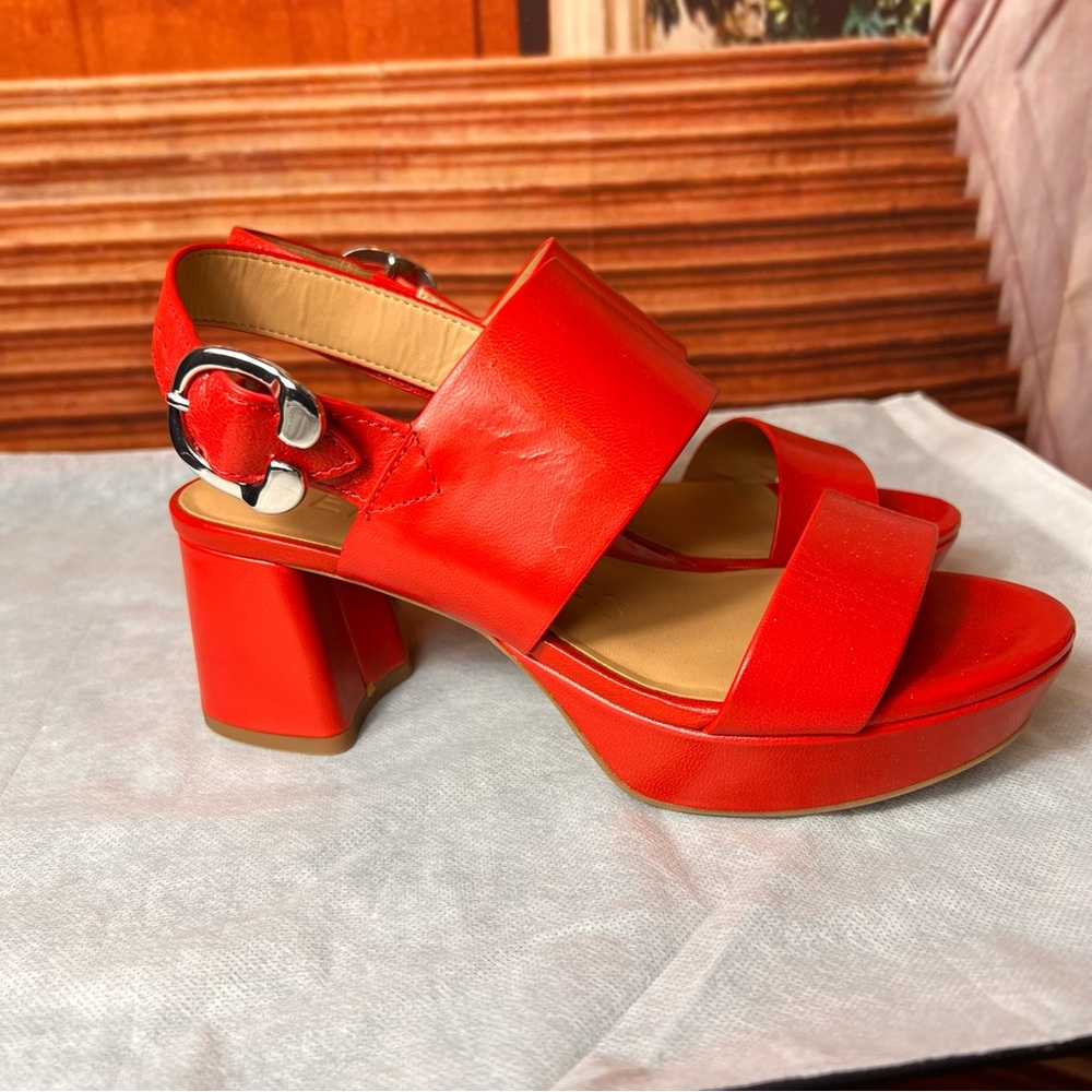 AEROSOLES Bright Red Leather Platform Sandals - Picture 2 of 8